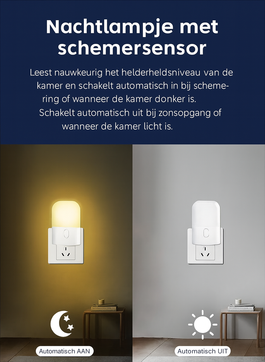 Nixen Nachtlamp 2 Stuks - met nachtsensor en 4 felheid-standen